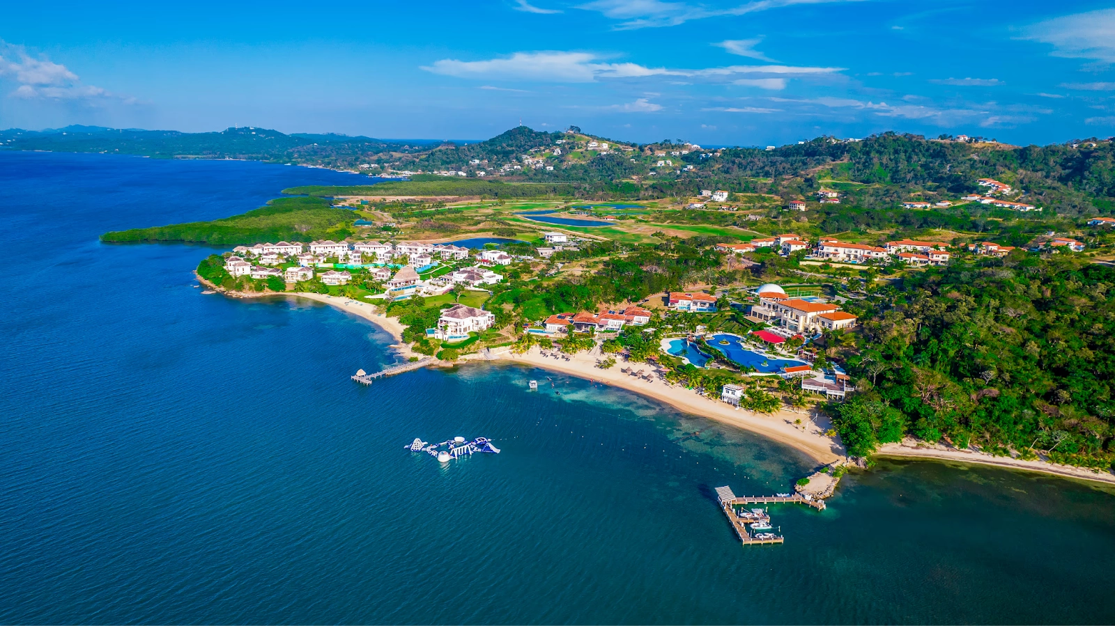 Aerial view of Roatán coastline - Próspera ZEDE, Honduras